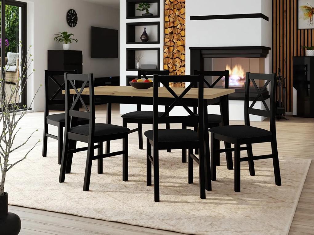 Stôl so 6 stoličkami - AL43, Morenie: dub artisan L, Poťahové látky: Hygge D20, Farby nožičiek: čierna