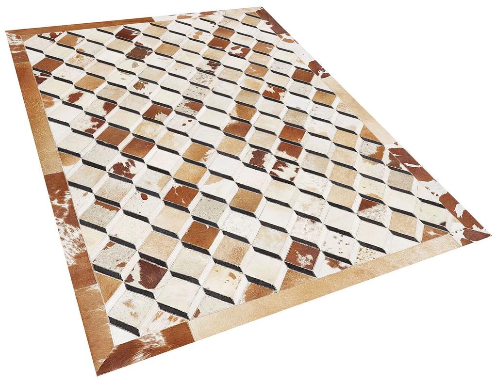 Kožený koberec 140 x 200 cm hnedá/béžová SERINOVA Beliani