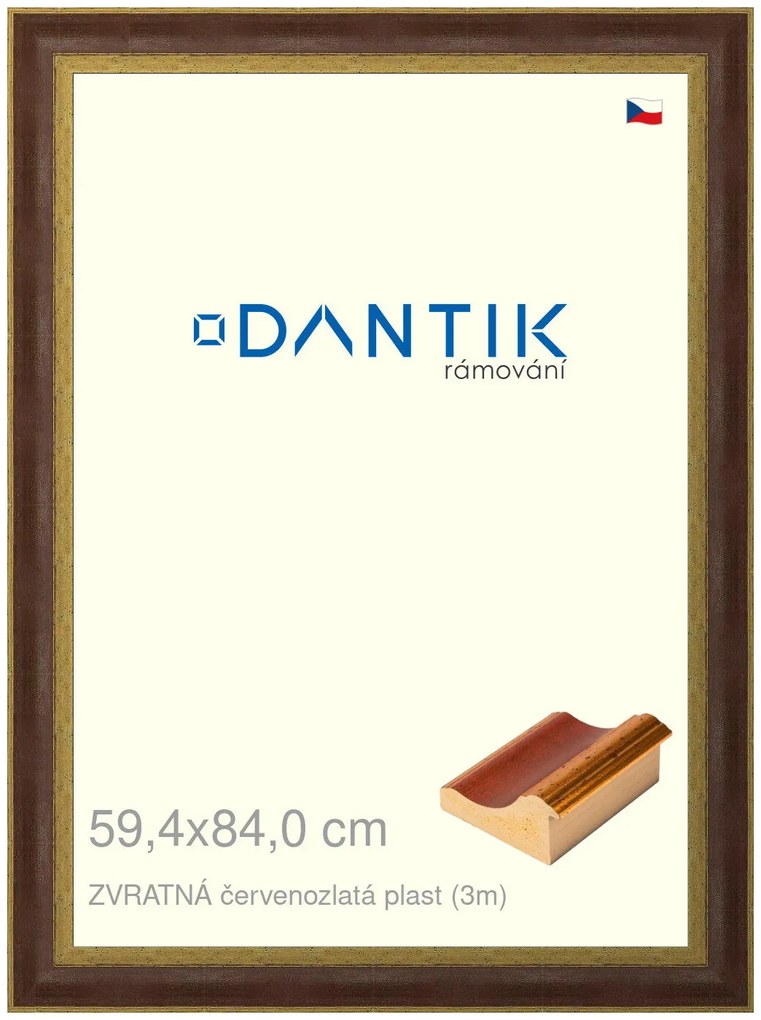 DANTIK rám na obraz 59,4x84 | ZVRATNÁ červenozlatá plast (Plexi Čiré)