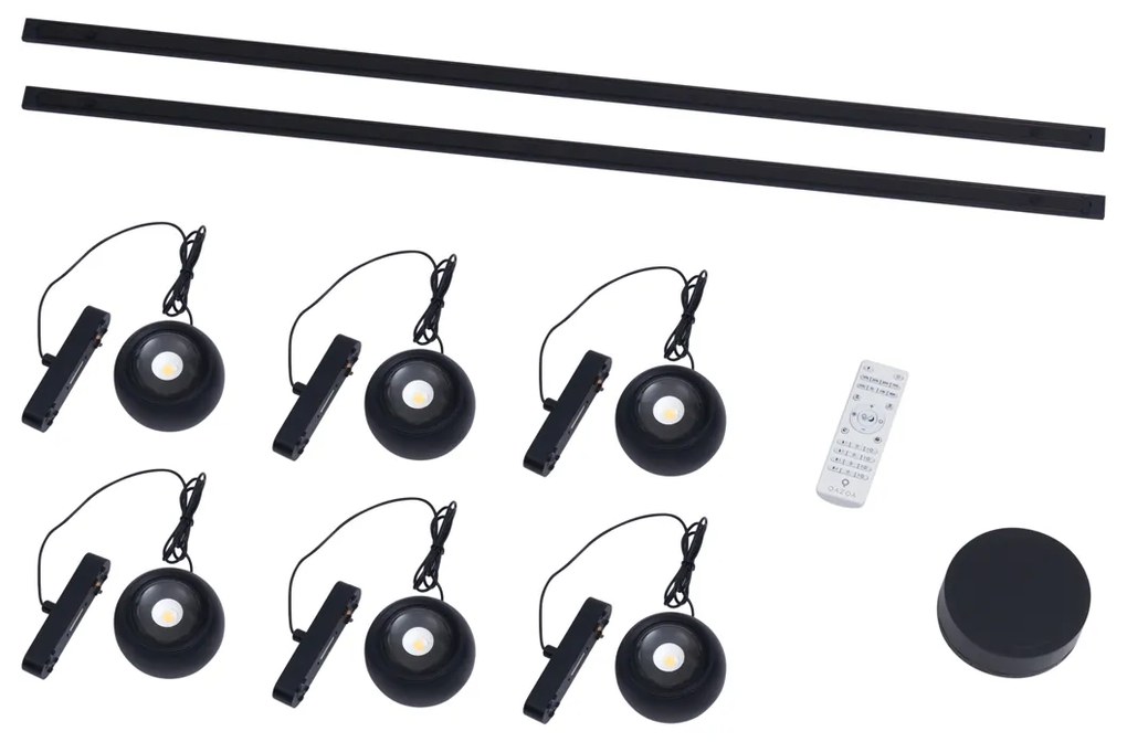 Moderný koľajnicový systém s 6 čiernymi závesnými svetlami 1-fázový - Magnetic Lance