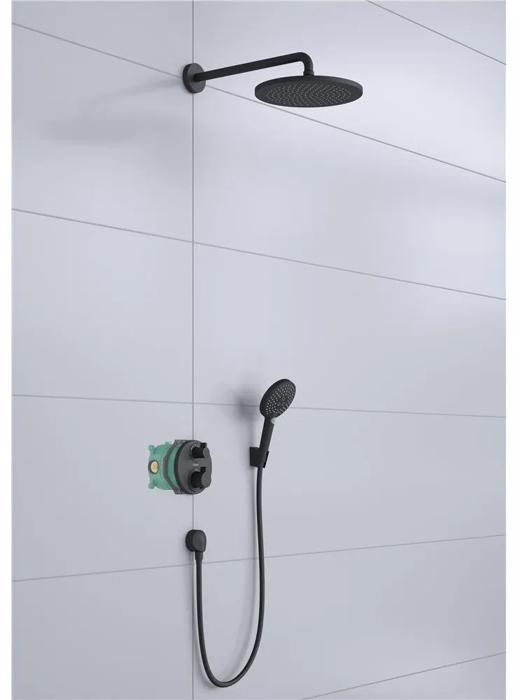 HANSGROHE Croma sprchový systém pod omietku s termostatom Ecostat S, horná sprcha 1jet priemer 280 mm, ručná sprcha 3jet, matná čierna, 27961670