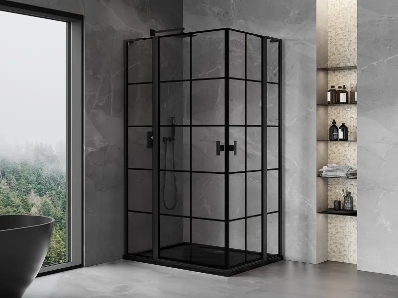 Mexen, Mexen Mist L Duo výklopný sprchový kút 100 x 95 cm, čierna mriežka - 8A4L-100L-095P-70-77
