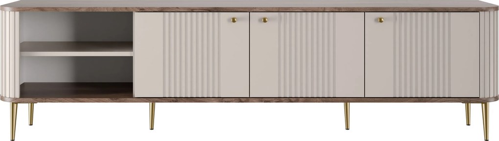 TV skrinka Vesper 3D 187 cm - kašmír / orech / zlaté nohy