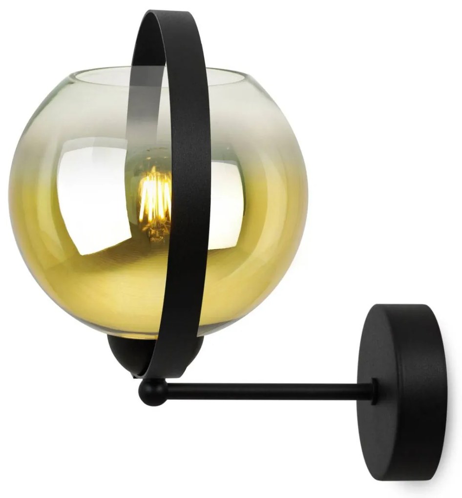 Nástenné svietidlo Bergen Gold Ring, 1x zlaté/transparentné sklenené tienidlo (fi 15cm)