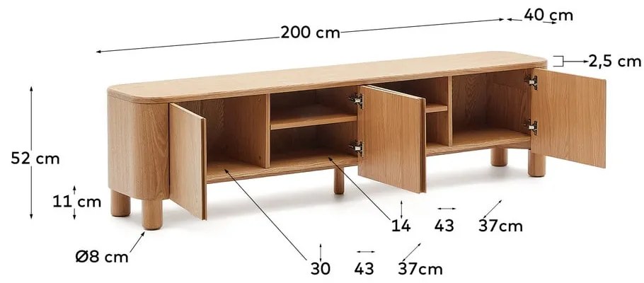 TV stolík v dekore jaseňa v prírodnej farbe 200x52x40 cm Salaya – Kave Home