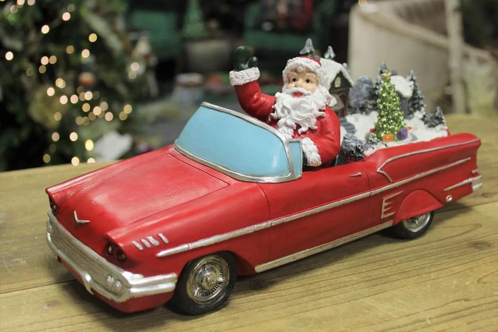 Červené svietiace vianočné auto s Mikulášom 36cm