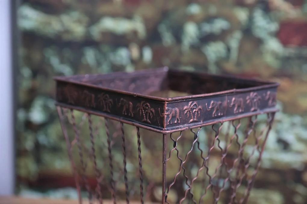 Medený hranatý kovový košík 30cm