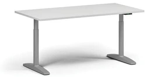 Výškovo nastaviteľný stôl OBOL, elektrický, 675-1325 mm, doska 1600x800 mm, sivá zaoblená podnož, biela