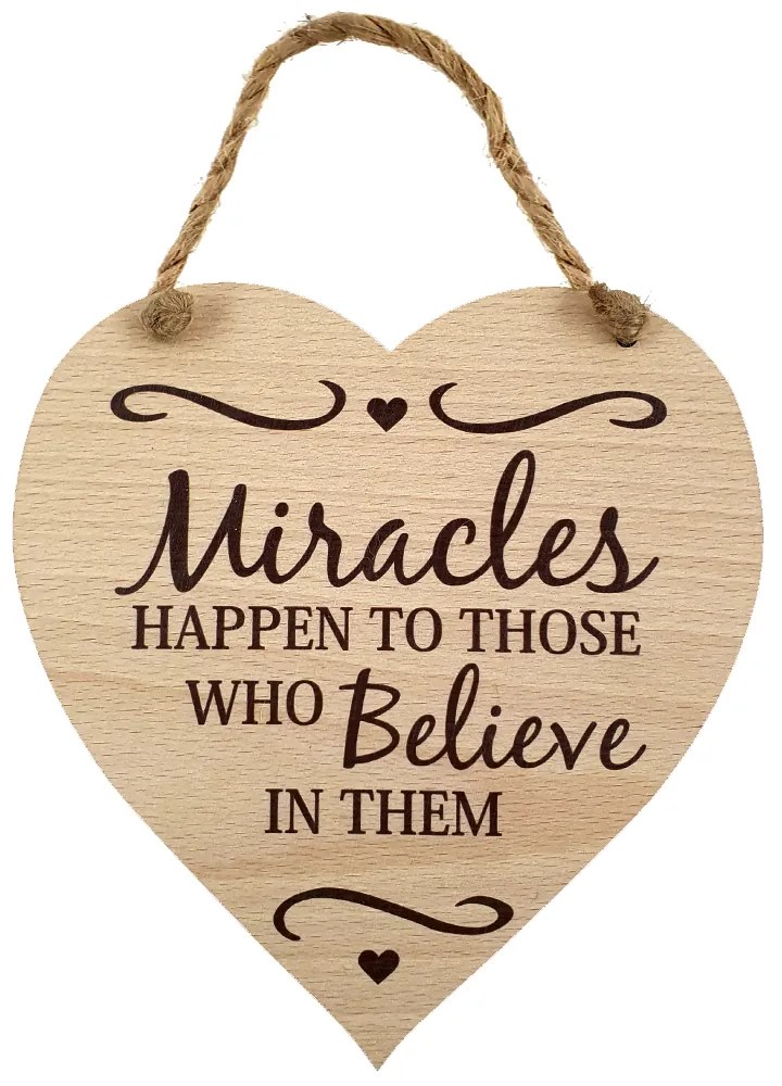 AMADEA Drevené srdce s textom Miracles happen to those.., masívne drevo, 16x15 cm