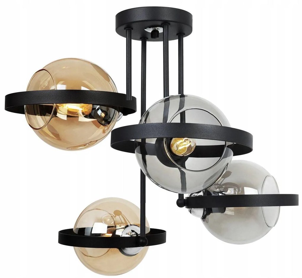 Stropné svietidlo Haga Ring, 4x sklenené tienidlo (mix 3 farieb), (výber z 3 farieb uchytenia)