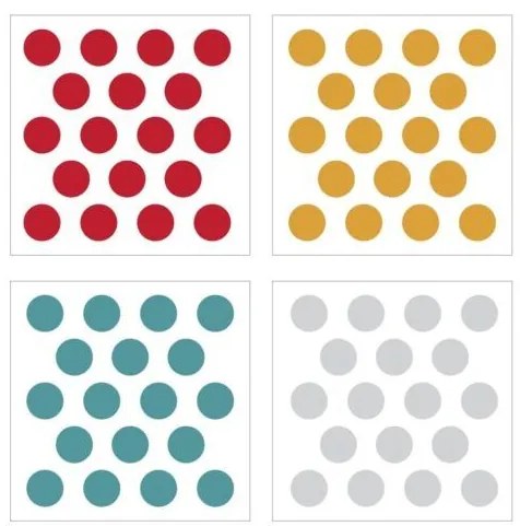 Samolepka do dětského pokoje sada konfety červená, žlutá, tyrkysová, šedá 5cm