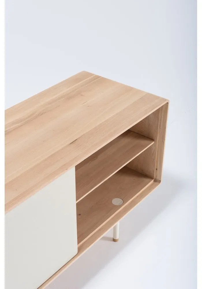 TV stolík z dubového dreva v bielo-prírodnej farbe 180x64 cm Fina – Gazzda