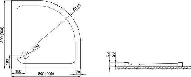 Polimat Štvrťkruhová akrylátová sprchová vanička Standard 80x80 (90x90) POLIMAT-Farba: Biela, POLIMAT-Rozmery: 80x80