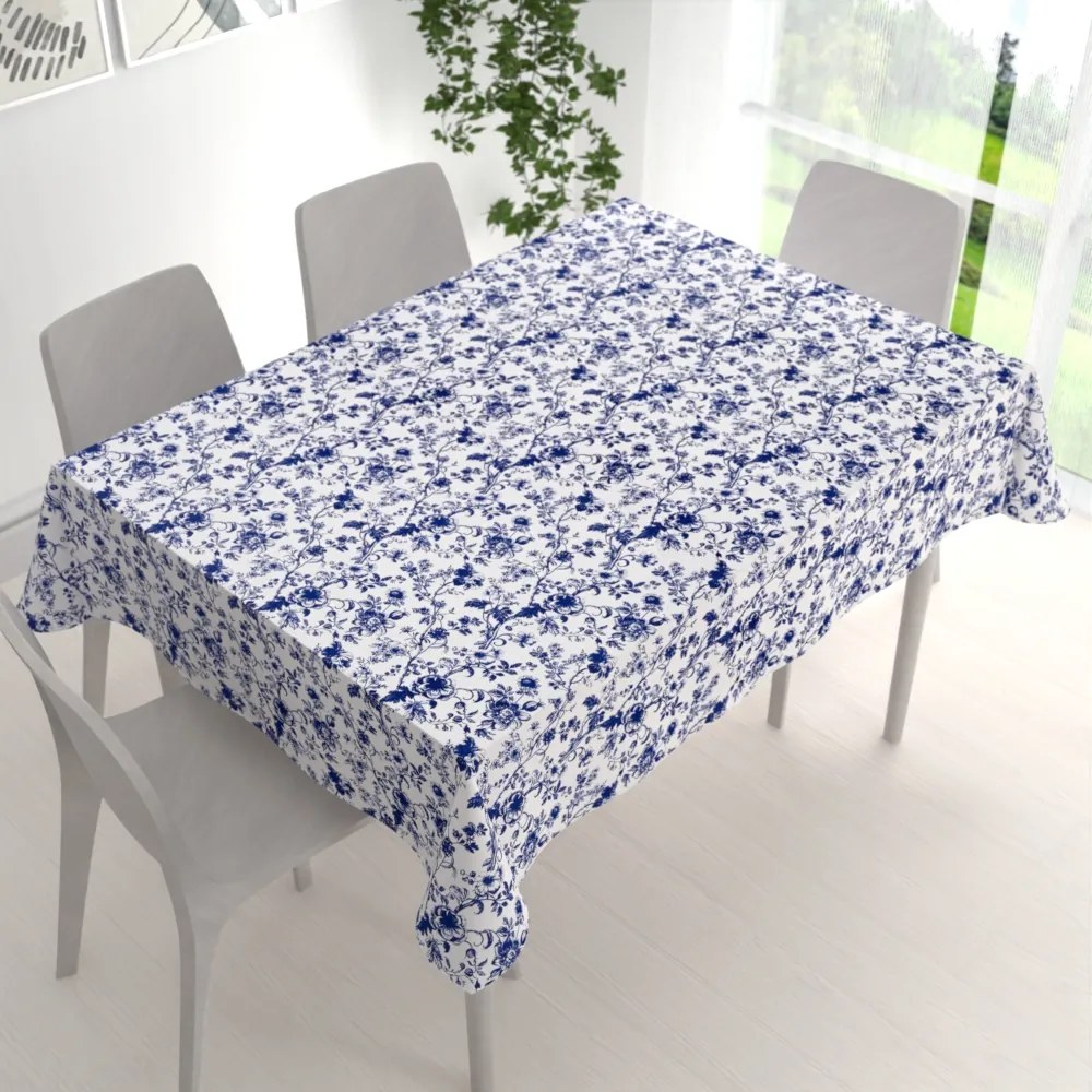 Biante Bavlnený obdĺžnikový obrus Sandra SA-639 Modré kvety na bielom 100x140 cm
