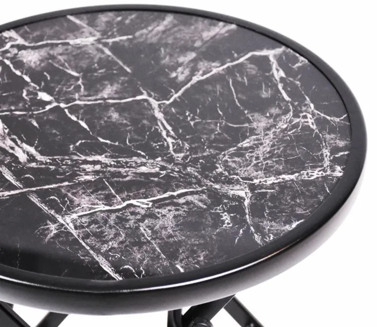 Záhradný bistro stolík, skladací, Ø 45 cm, čierny mramor