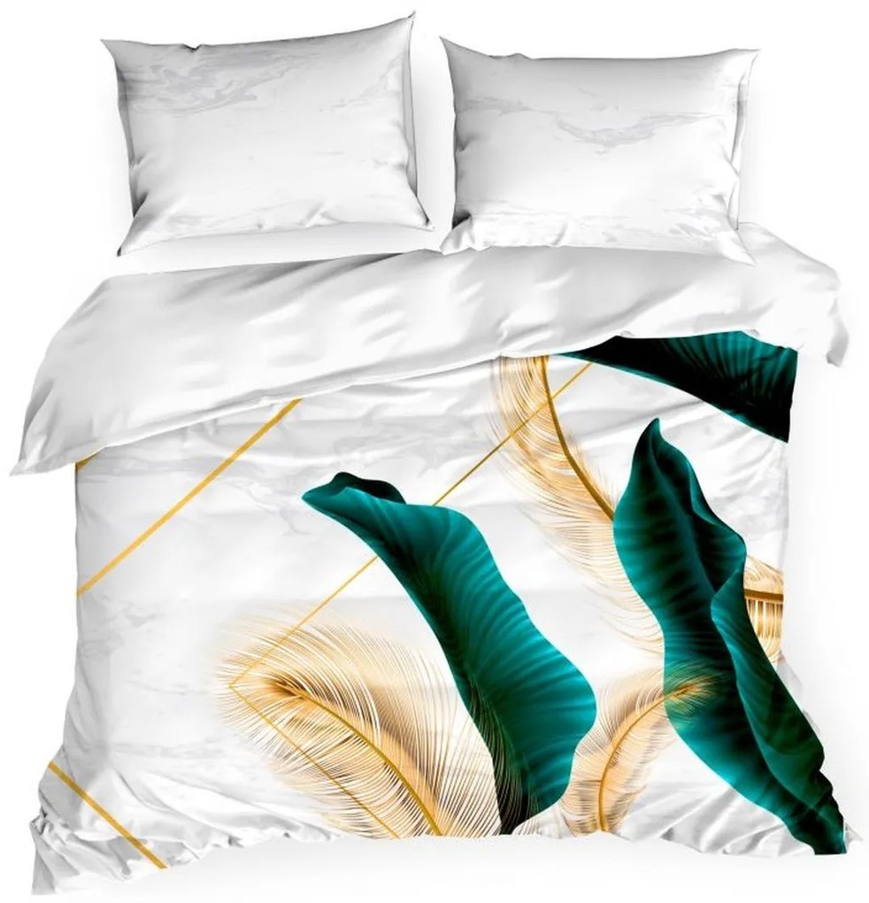 DomTextilu Luxusné posteľné obliečky so zlatými pierkami od návrhárky EVA MINGE 3 časti: 1ks 160 cmx200 + 2ks 70 cmx80 Zlatá 29584-159113