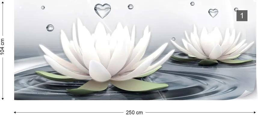 Fototapeta GLIX - White Lotus Flowers Water Drops Hearts Calm Spa + lepidlo ZADARMO Vliesová tapeta  - 250x104 cm