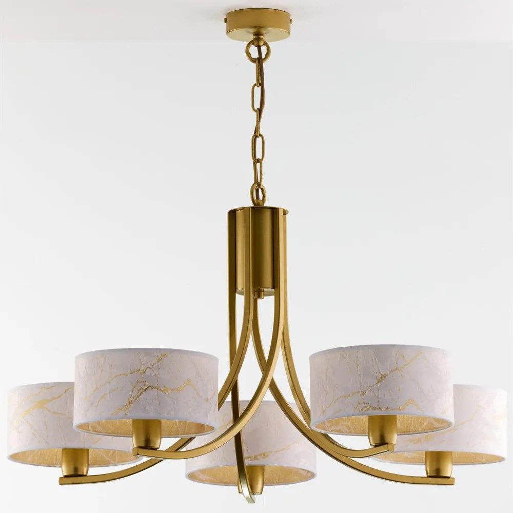 Jupiter 2097 - Luster na reťazi ARTHUR 5xE27/15W/230V biela/zlatá/mramorový dekor