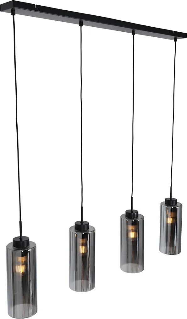 Inteligentné závesné svietidlo čierne s dymovým sklom 4-svetlá vrátane 4 Wifi ST64 - Laura