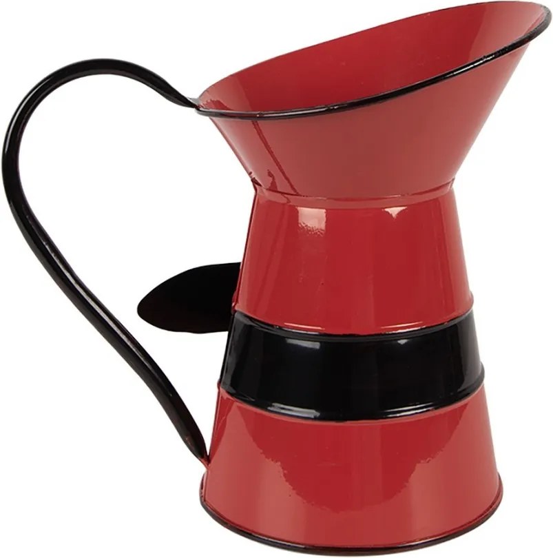 Červený kovový vianočný dekoračný džbánok santovo opasok - 19*12*18 cm