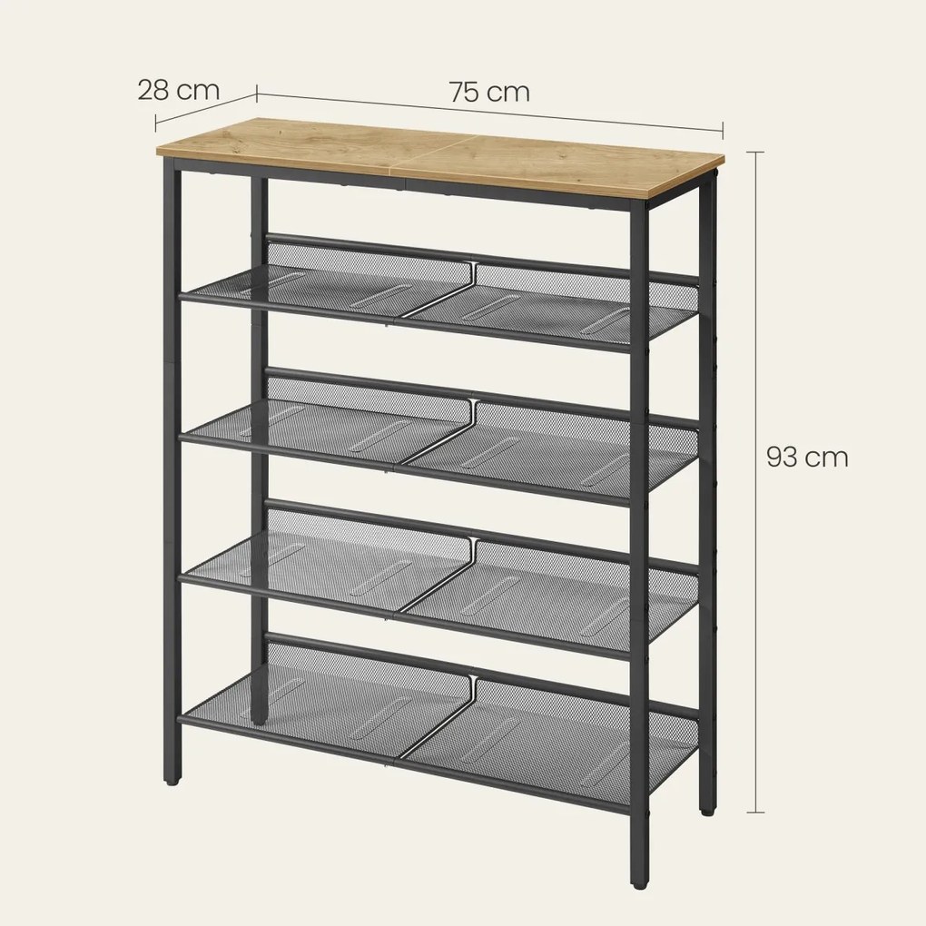 Botník TAYLOR ARTISAN s čiernou konštrukciou, 4 police