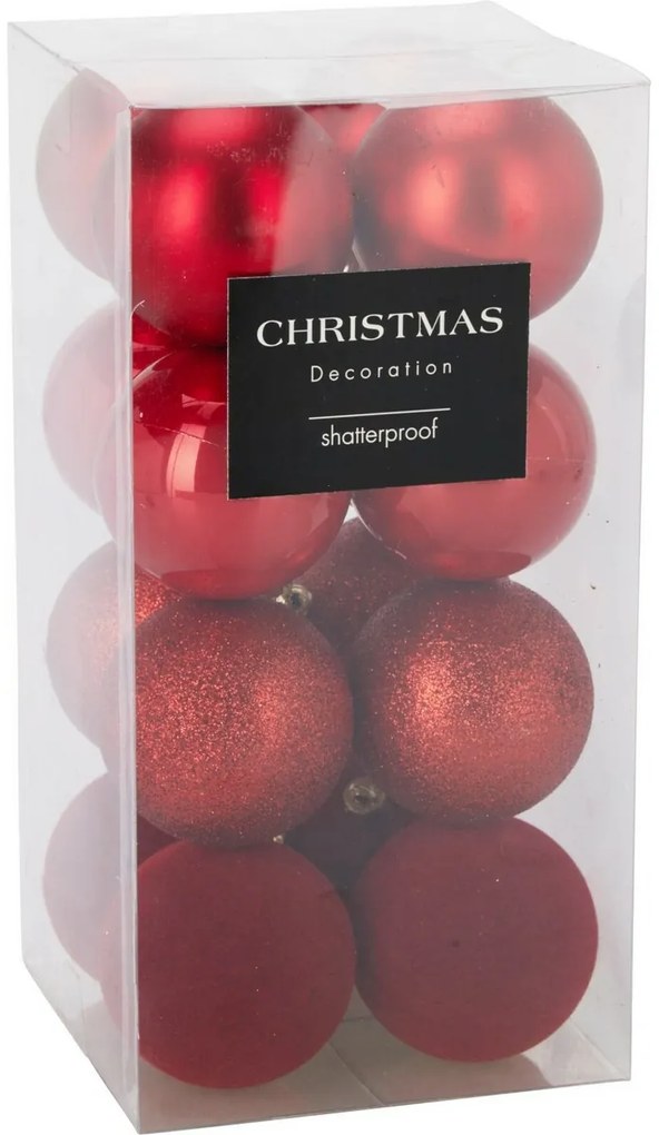 Set 16 ks vianočných ozdôb Festive Sparkles, červená, pr. 6 cm, plast