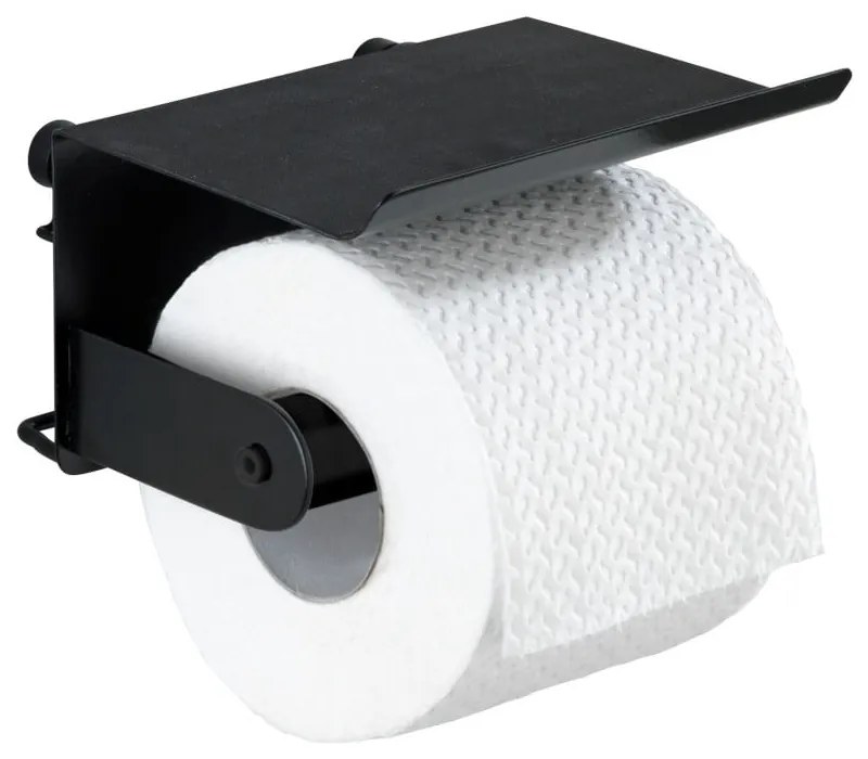 Čierny nástenný držiak na toaletný papier s podložkou na mobil Wenko Classic Plus