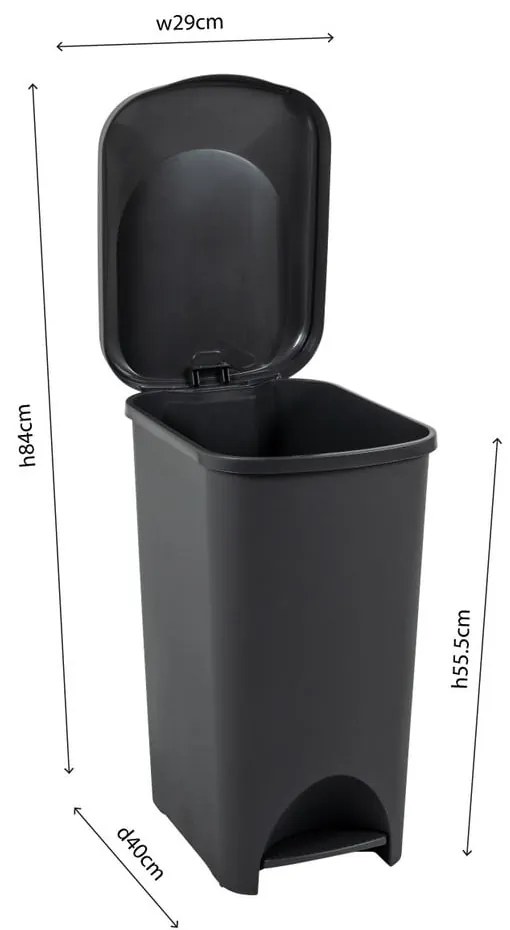 Čierny pedálový plastový odpadkový kôš 40 l - Addis