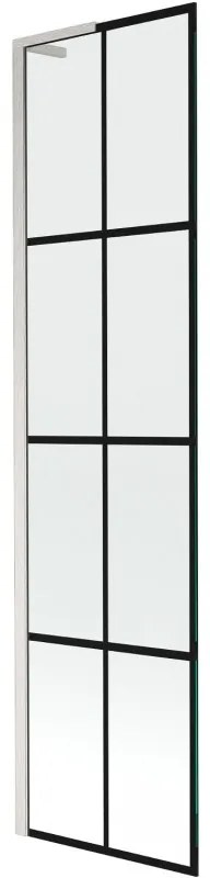 Mexen Next L, 1-krídlová vaňová zástena 50 x 150 cm, 6mm číre sklo-čierny vzor, 6mm číre sklo, profil brúsená oceľ, 895-050-000-03-77-97