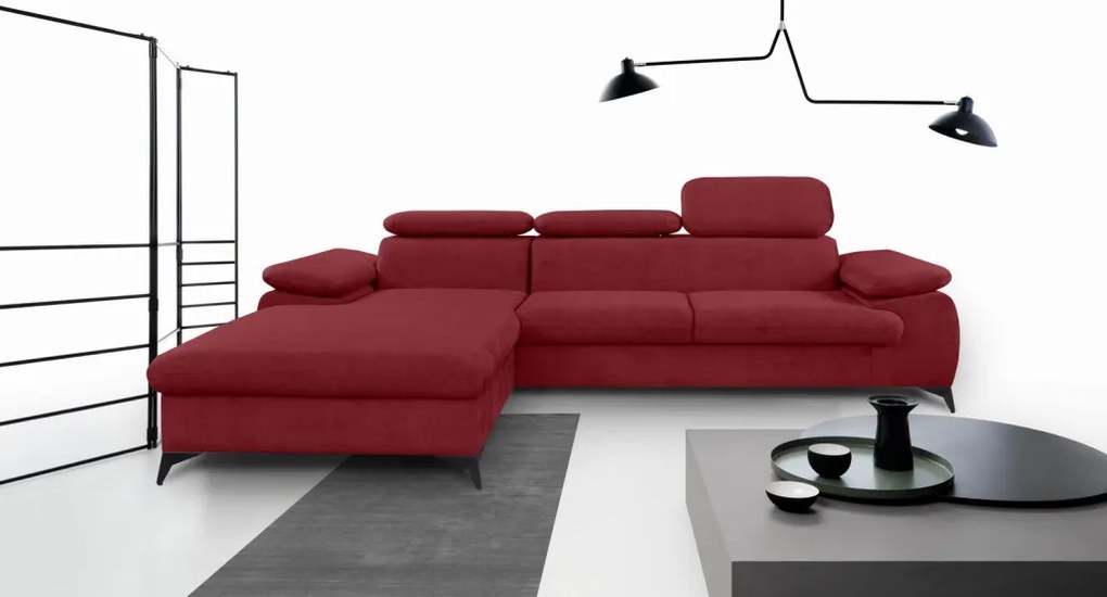 Rohová sedacia súprava Scala, červená látka, ľavý roh