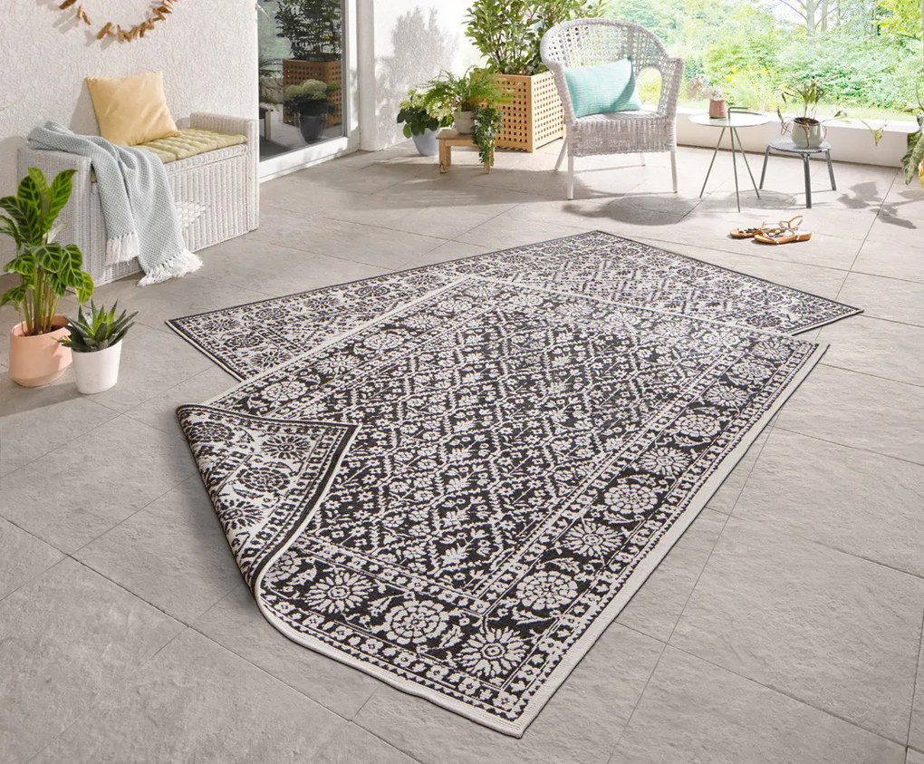 NORTHRUGS - Hanse Home koberce Kusový koberec Twin-Wendeteppiche 103113 schwarz creme – na von aj na doma - 160x230 cm