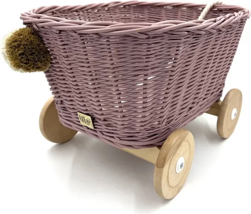 Prútený vozík na ťahanie za šnúrku - fialová