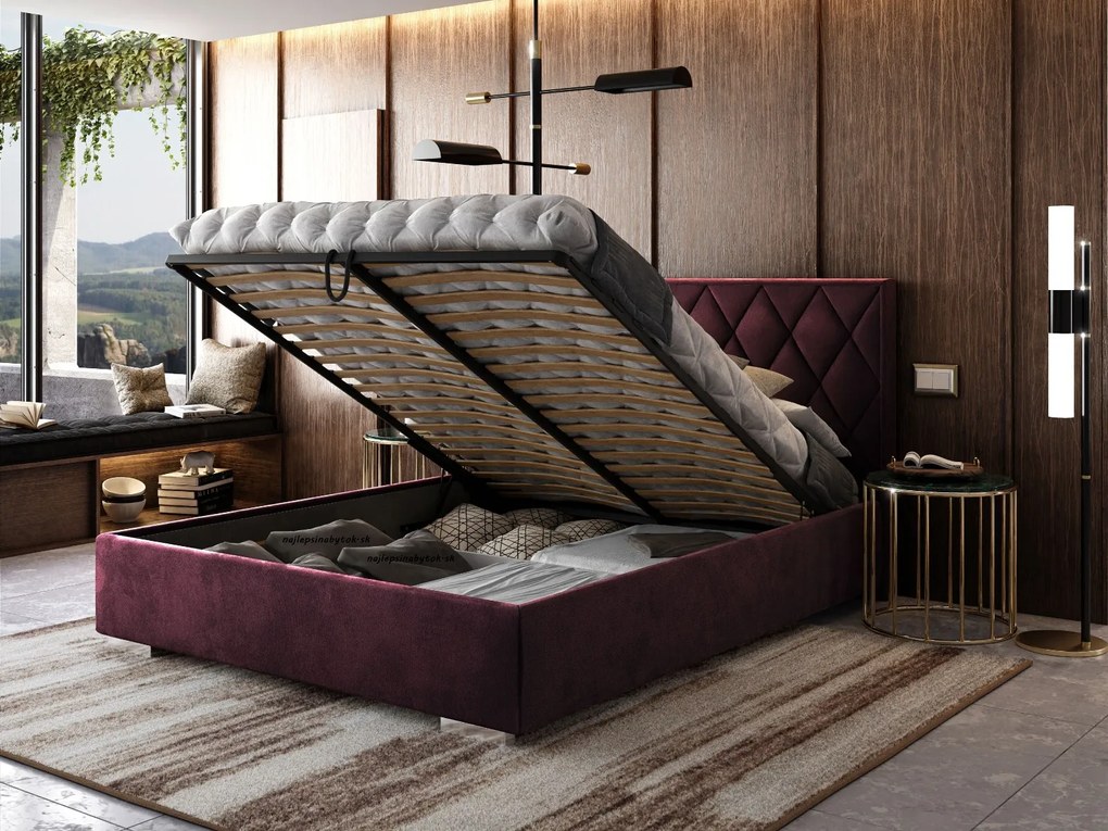 AMADEUS 200X200 MANŽELSKÁ POSTEĽ S ROŠTOM MODRÁ ZAMATOVÁ LÁTKA