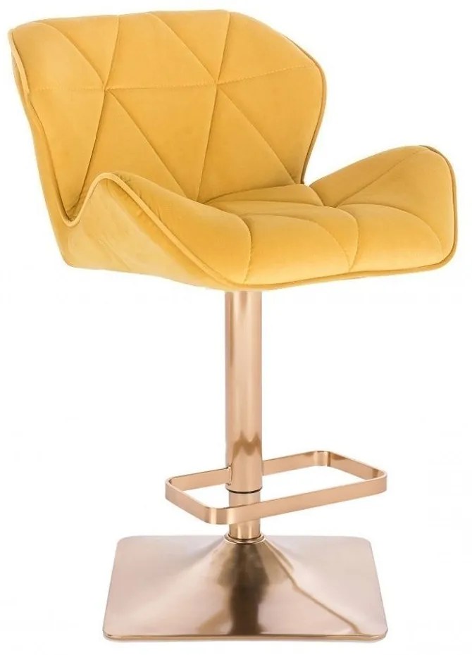 LuxuryForm DESIGN Barová stolička MILANO VELUR na zlatej hranatej podstave - žltá