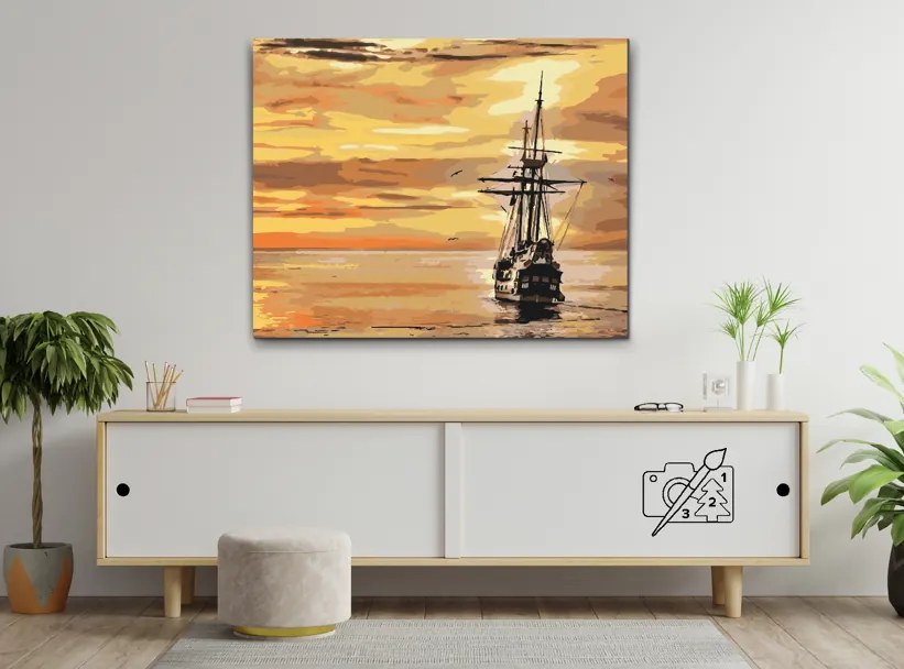Gario Maľovanie podľa čísel Plachetnica pri západe slnka Rozmery: 50 x 40 cm, Rámovanie: Iba zrolované plátno