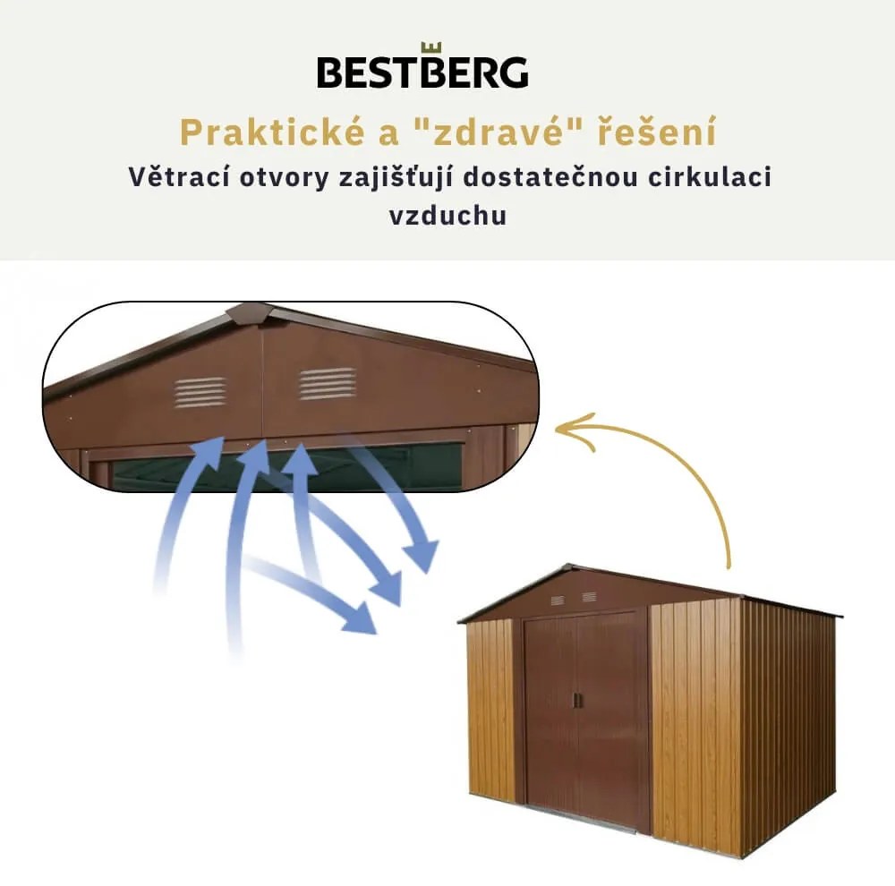 Záhradný domček BestBerg ZDB-7D / 7,2 m² / 301 x 238 x 214 cm / červené drevo / hnedá
