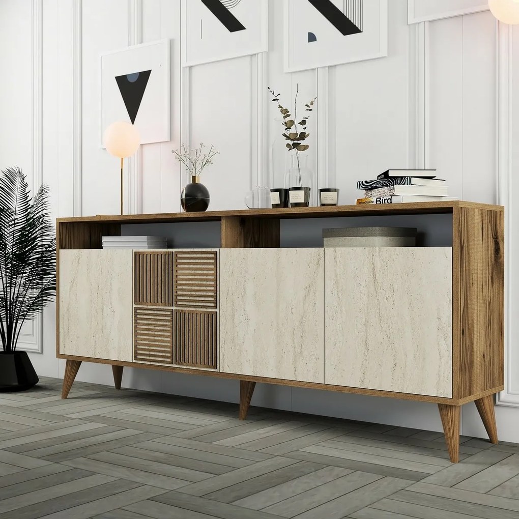 Skrinka Milan 2 Walnut and Travertine