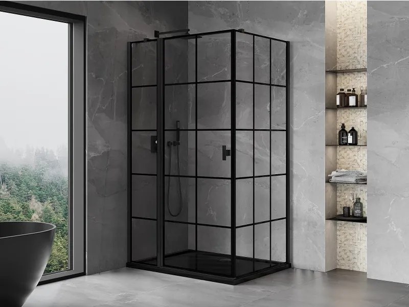 Mexen Mist T, sprchový kút s krídlovými dverami, ľavý, 75 x 80 cm, 8mm číre sklo, čierny profil, 8A4T-080-075-70-77-L