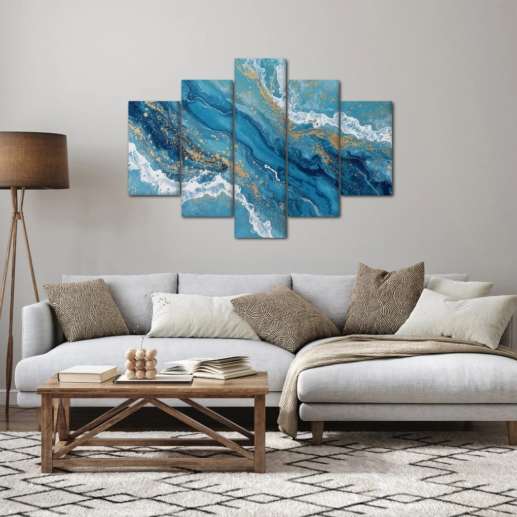 Obraz - Bledomodrý mramor so zlatom II. (150x105 cm)