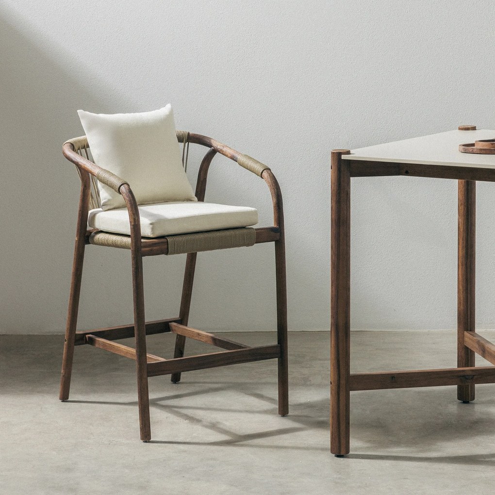 Zahradní barová židle Rovigo z masivu akáciové dřevo hnědá/béžová