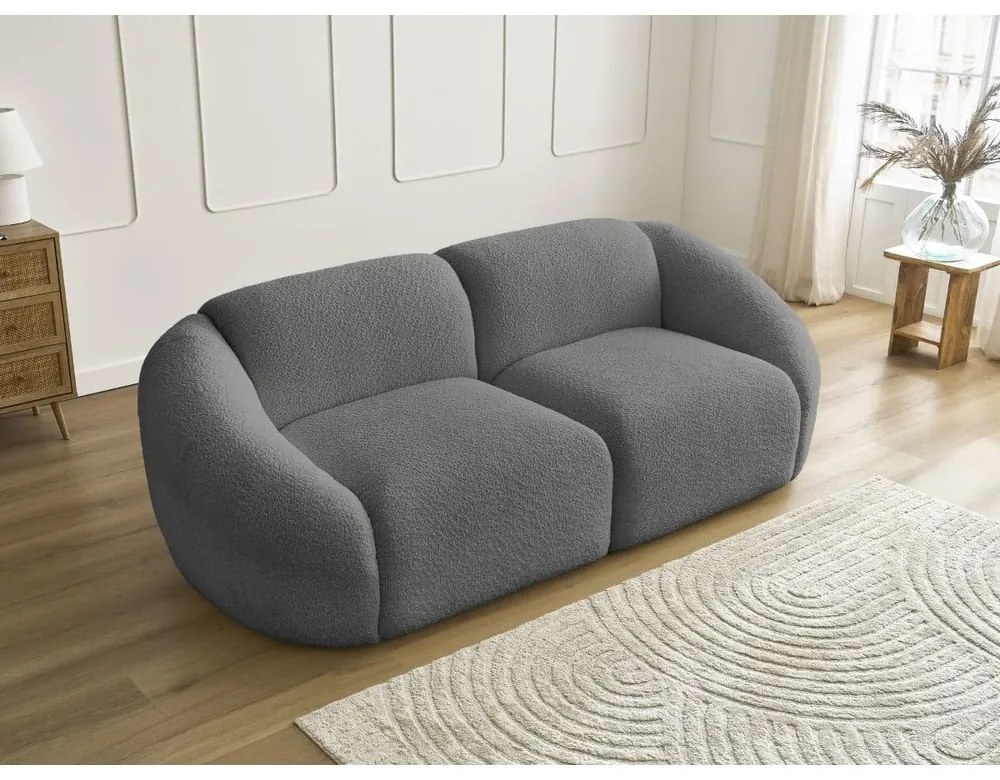 Sivá pohovka z textílie bouclé 230 cm Tina – Bobochic Paris