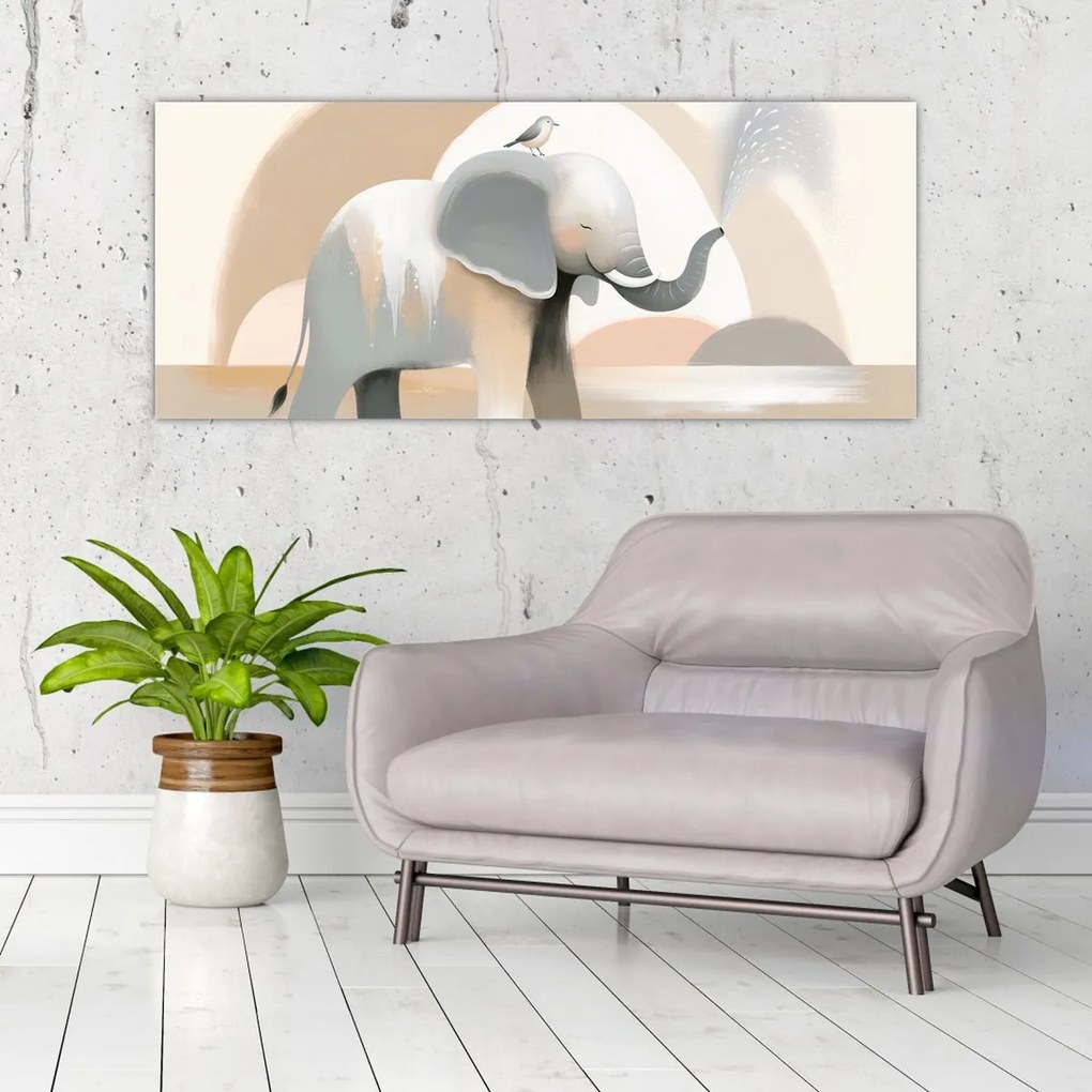 Obraz - Slon v pastelových farbách (120x50 cm)