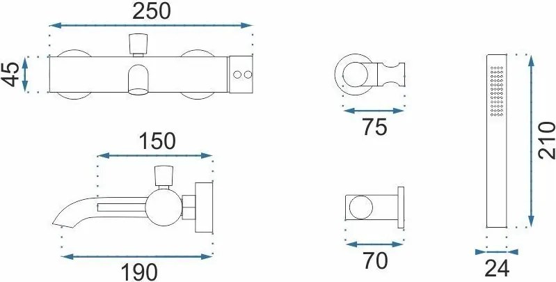 Rea Lungo, vaňová batéria s ručnou sprchovou súpravou, grafitová, REA-B1115