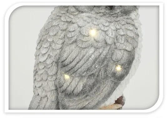 Sivá sova na pni s LED 25 x 53 cm