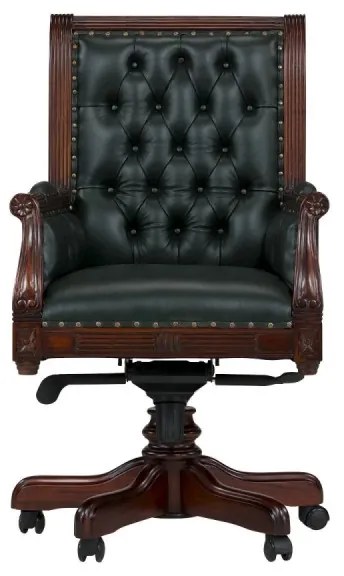 furniture-nabytek.cz - Masívne kancelárske kreslo Cambridge z pravej kože, mahagónové, lakované, zelené