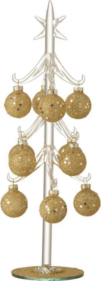 Sklenený stromček s zlatými guľami Baubles Stars Medium – 12*12*30 cm