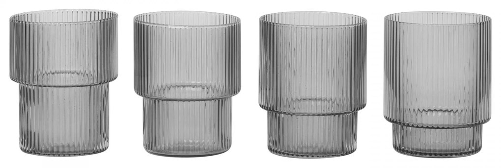 Ferm Living Pohár Ripple Smoked grey 200 ml – set 4 ks