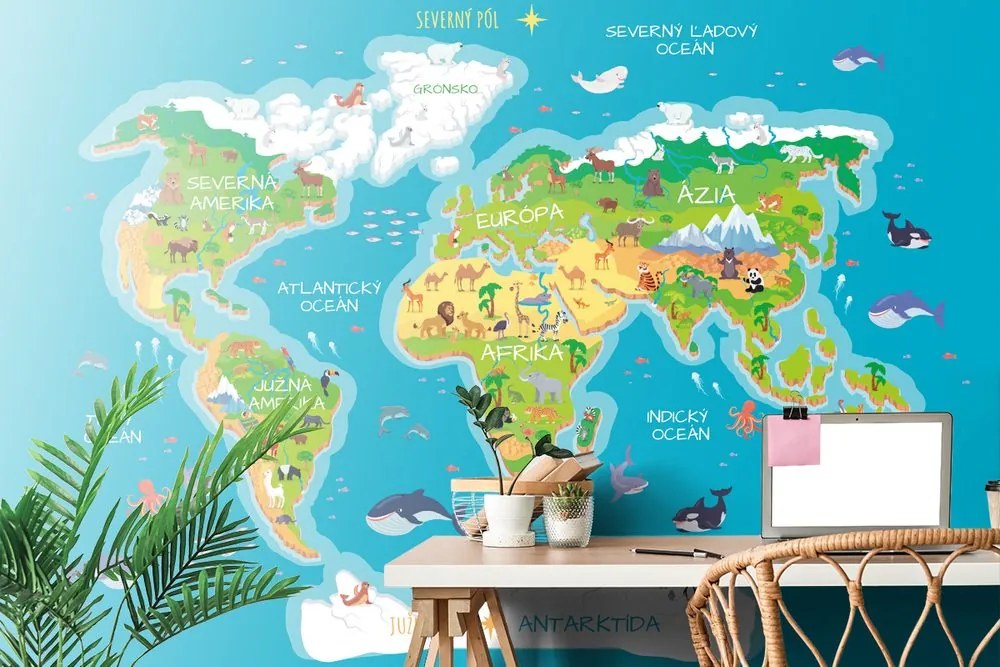 Tapeta detská mapa so slovenskými názvami - 300x200