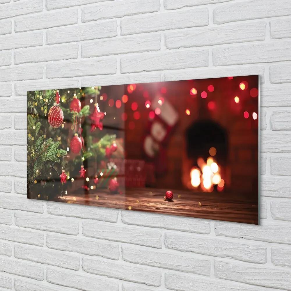 Sklenený obraz Ozdoby vianočný strom darčeky 140x70 cm
