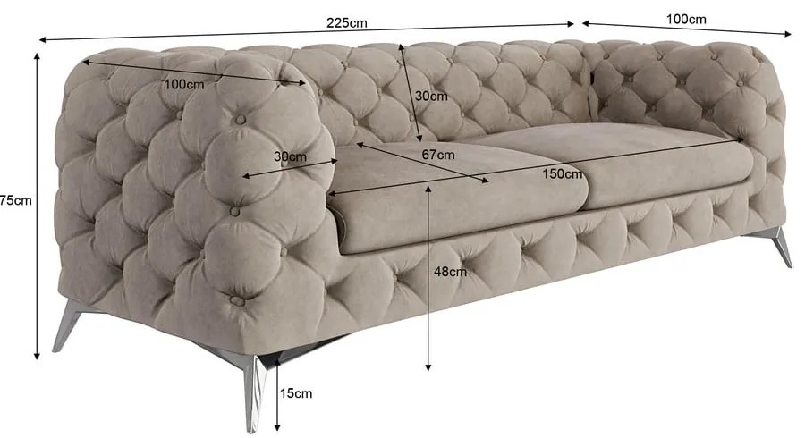 Sivobéžová zamatová pohovka 225 cm Chelsea – Ropez